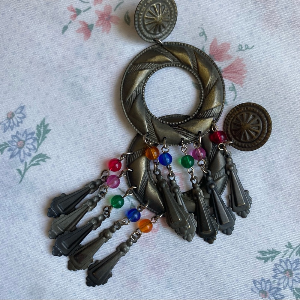 Beautiful vintage silver and multicoloured earrings -